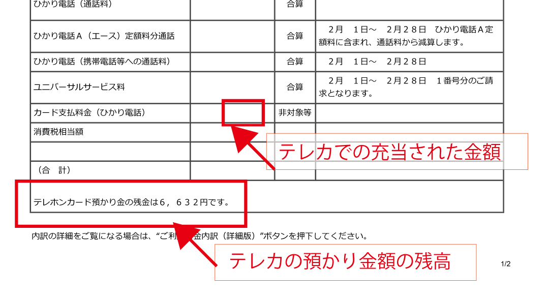テレカ　明細　NTT