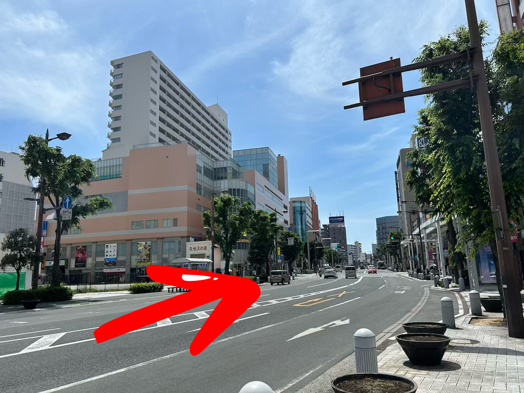 浜松駅を出て西方向へ
県道65号（浜松磐田線）に入り
ザザシティ浜松方面へ進みます
